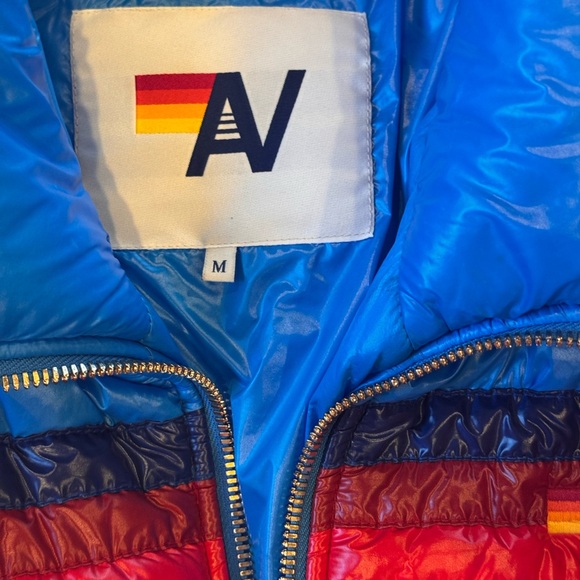 Aviator Nation Vibrant Blue Puffer with Multicolor Stripes - Picture 5 of 10